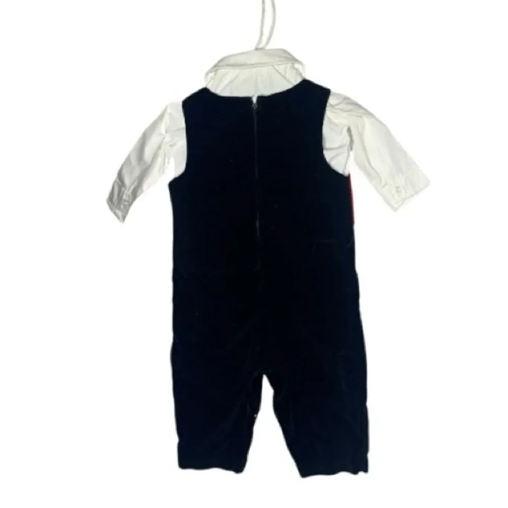 Vintage Red and Black Velvet Kids Formal Outfit with Bow Tie. Size 6-9 Months.‎